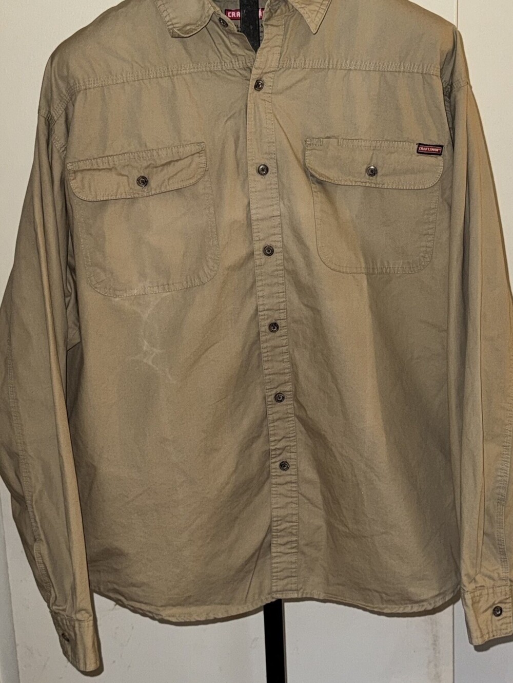 Craftsman Shirt Mens XXL 2xl Beige Cotton Collar Long Sleeve Pocket Button Up
